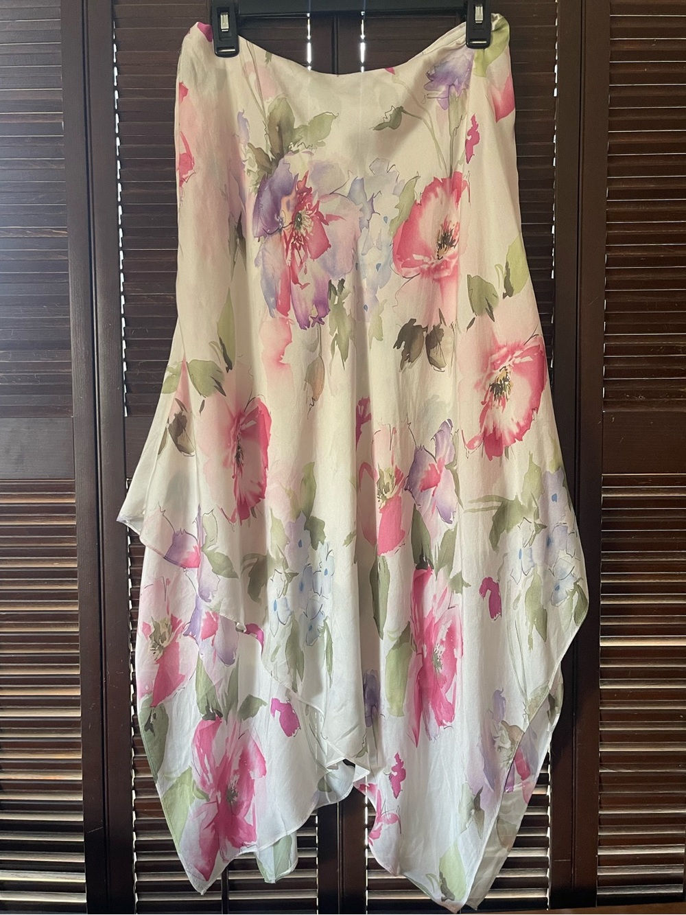 Silk Flowy Lauren Ralph Floral Water Color Handkerchief Hem Pink Lavender Skirt